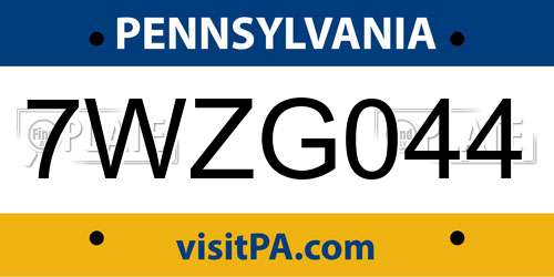7WZG044 Pennsylvania License Plate