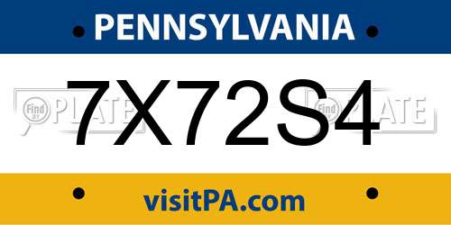 7X72S4 Pennsylvania License Plate