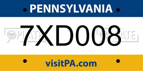 7XD008 Pennsylvania License Plate