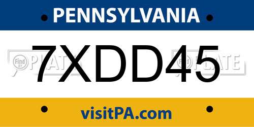 7XDD45 Pennsylvania License Plate