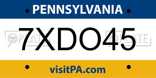 7XDO45 Pennsylvania License Plate