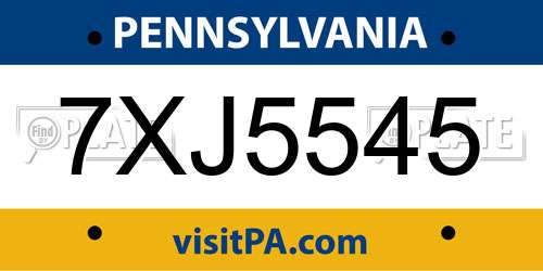 7XJ5545 Pennsylvania License Plate