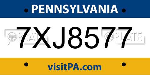 7XJ8577 Pennsylvania License Plate