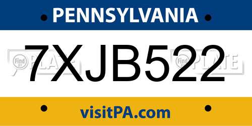 7XJB522 Pennsylvania License Plate