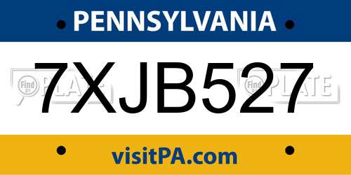 7XJB527 Pennsylvania License Plate