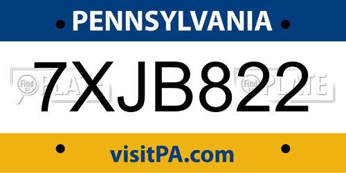 7XJB822 Pennsylvania License Plate