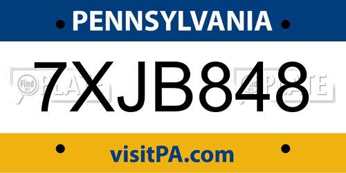 7XJB848 Pennsylvania License Plate