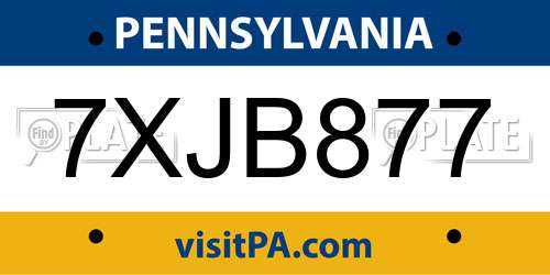 7XJB877 Pennsylvania License Plate