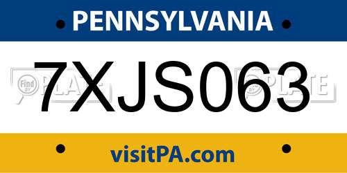 7XJS063 Pennsylvania License Plate