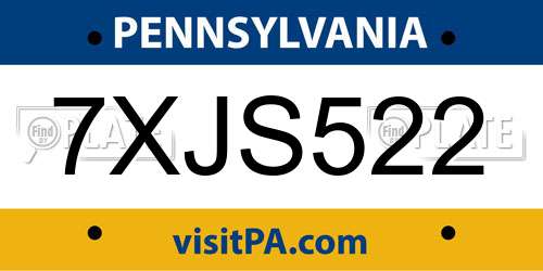 7XJS522 Pennsylvania License Plate