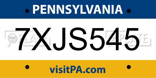 7XJS545 Pennsylvania License Plate