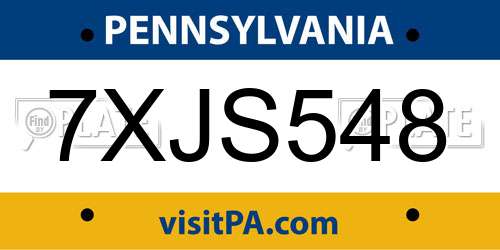 7XJS548 Pennsylvania License Plate