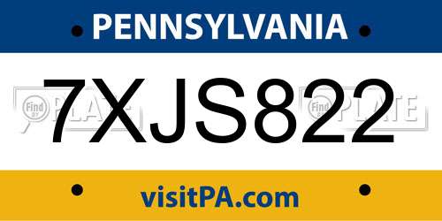 7XJS822 Pennsylvania License Plate