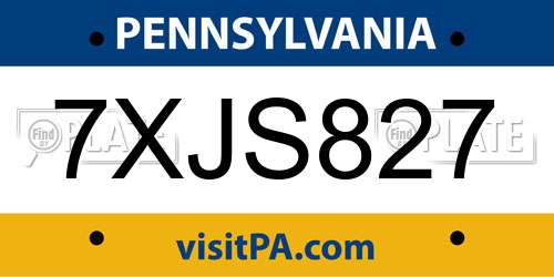 7XJS827 Pennsylvania License Plate