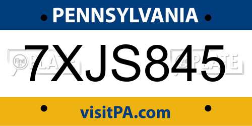 7XJS845 Pennsylvania License Plate