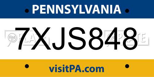 7XJS848 Pennsylvania License Plate