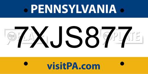 7XJS877 Pennsylvania License Plate