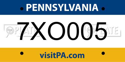 7XO005 Pennsylvania License Plate