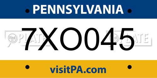 7XO045 Pennsylvania License Plate
