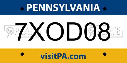 7XOD08 Pennsylvania License Plate