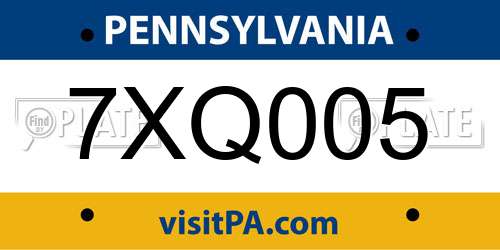7XQ005 Pennsylvania License Plate