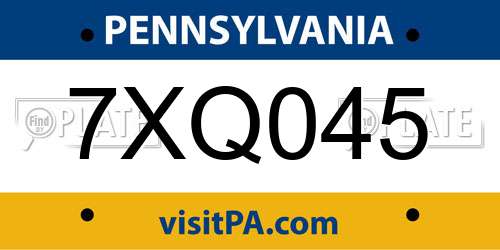 7XQ045 Pennsylvania License Plate