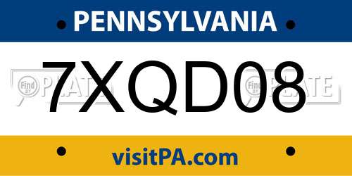 7XQD08 Pennsylvania License Plate