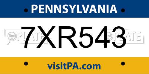 7XR543 Pennsylvania License Plate