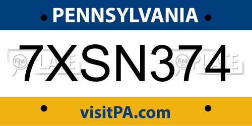 7XSN374 Pennsylvania License Plate