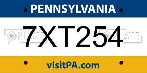 7XT254 Pennsylvania License Plate