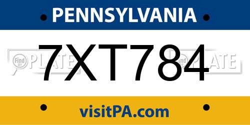 7XT784 Pennsylvania License Plate