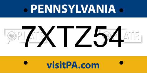 7XTZ54 Pennsylvania License Plate