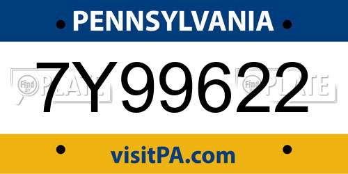 7Y99622 Pennsylvania License Plate