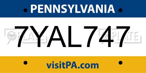 7YAL747 Pennsylvania License Plate