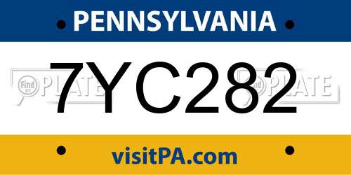 7YC282 Pennsylvania License Plate