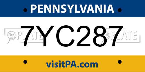 7YC287 Pennsylvania License Plate