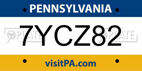 7YCZ82 Pennsylvania License Plate
