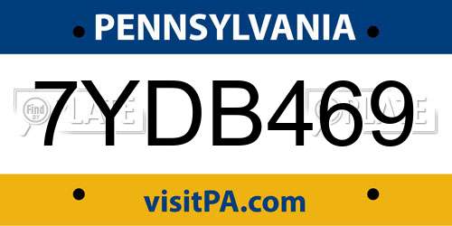 7YDB469 Pennsylvania License Plate