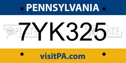 7YK325 Pennsylvania License Plate