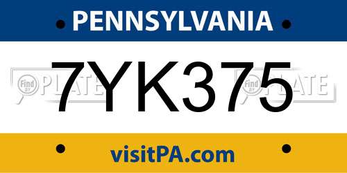 7YK375 Pennsylvania License Plate