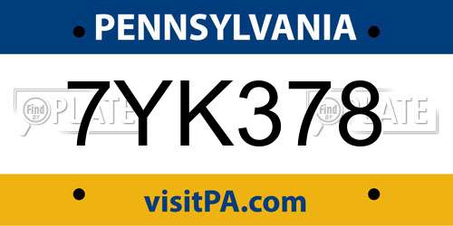 7YK378 Pennsylvania License Plate