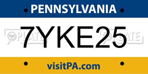 7YKE25 Pennsylvania License Plate