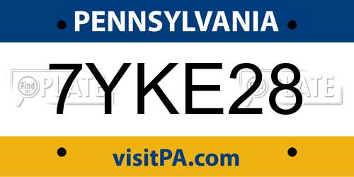 7YKE28 Pennsylvania License Plate