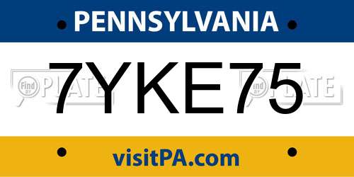 7YKE75 Pennsylvania License Plate