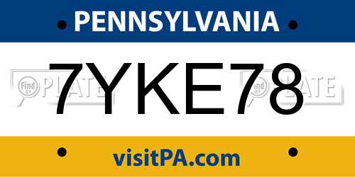 7YKE78 Pennsylvania License Plate