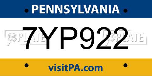7YP922 Pennsylvania License Plate