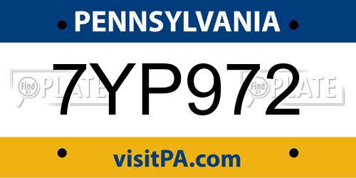 7YP972 Pennsylvania License Plate