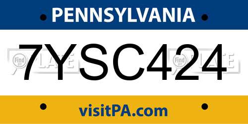 7YSC424 Pennsylvania License Plate