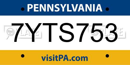 7YTS753 Pennsylvania License Plate