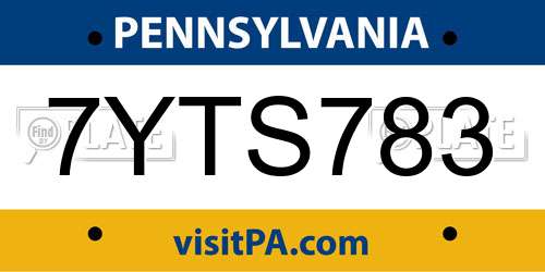 7YTS783 Pennsylvania License Plate